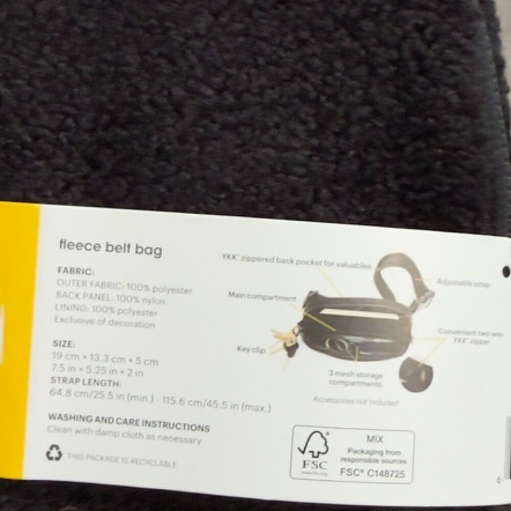 Lolë Black Fleece Belt Bag – Unisex One Size (NWT) - Picture 6 of 9